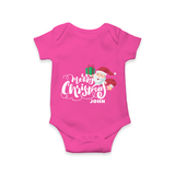 "Merry Christmas" - Christmas Themed Kids Romper With Customized name - HOT PINK - 0 - 3 Months Old (Chest 16")