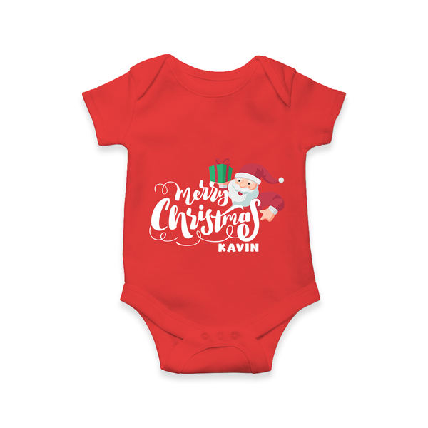 Merry Christmas – Santa Present Edition |Custom Baby Romper - RED - New Born (Chest 14")