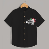 "Merry Christmas" - Christmas Themed Kids Shirt With Customized name - BLACK - 0 - 6 Months Old (Chest 23")