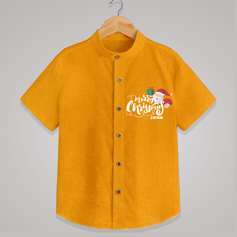 "Merry Christmas" - Christmas Themed Kids Shirt With Customized name - CHROME YELLOW - 0 - 6 Months Old (Chest 23")