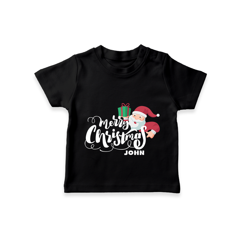 "Merry Christmas" - Christmas Themed Kids T-Shirt With Customized name - BLACK - 0-5 Months Old (Chest 17")