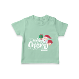 "Merry Christmas" - Christmas Themed Kids T-Shirt With Customized name - MINT GREEN - 0-5 Months Old (Chest 17")