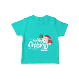 "Merry Christmas" - Christmas Themed Kids T-Shirt With Customized name - TEAL - 0-5 Months Old (Chest 17")