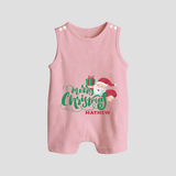 "Merry Christmas" - Christmas Themed Romper Suit With Customized name - BABY PINK - 0 - 5 Months Old (Chest 18")