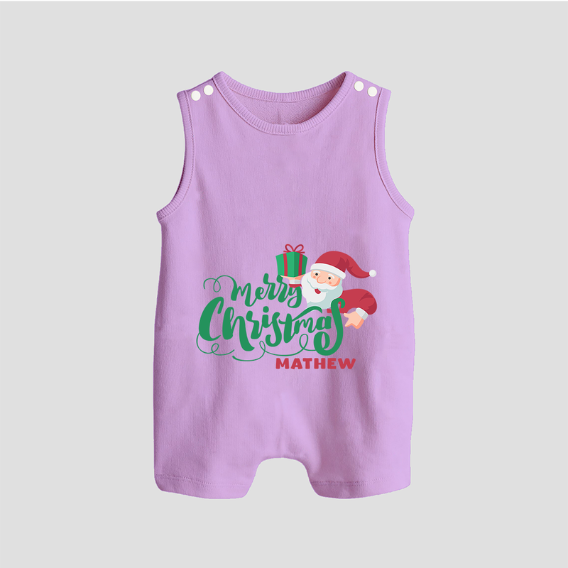 "Merry Christmas" - Christmas Themed Romper Suit With Customized name - LILAC - 0 - 5 Months Old (Chest 18")