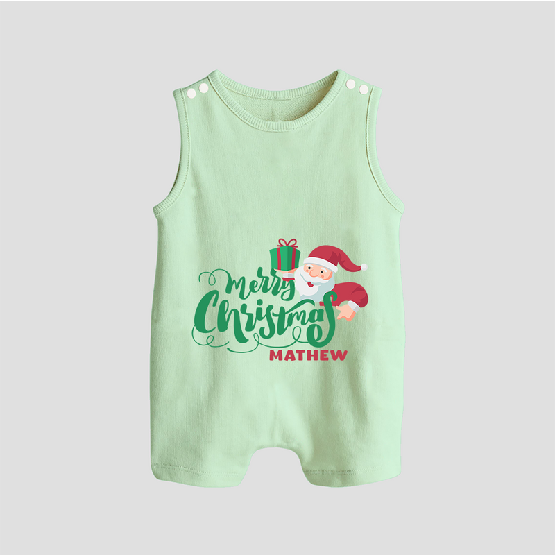 "Merry Christmas" - Christmas Themed Romper Suit With Customized name - MINT GREEN - 0 - 5 Months Old (Chest 18")