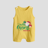 "Merry Christmas" - Christmas Themed Romper Suit With Customized name - PASTEL YELLOW - 0 - 5 Months Old (Chest 18")