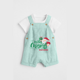 "Merry Christmas" - Christmas Themed Kids Dungaree Set With Customized name - ARCTIC BLUE - 0 - 5 Months Old (Chest 18")