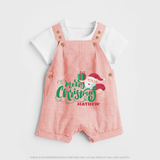 "Merry Christmas" - Christmas Themed Kids Dungaree Set With Customized name - PEACH - 0 - 5 Months Old (Chest 18")