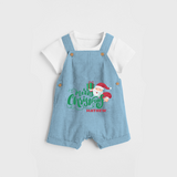 "Merry Christmas" - Christmas Themed Kids Dungaree Set With Customized name - SKY BLUE - 0 - 5 Months Old (Chest 18")