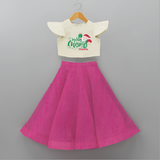 "Merry Christmas" - Christmas Themed Kids Crop Top And Skirt With Customized name - FUSCHIA - 6 - 9 Months Old (Chest 20" , Frock Waist 20")