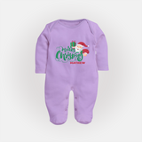 "Merry Christmas" - Christmas Themed Baby Sleep Suit With Customized name - LILAC - New Born (Chest 7.5")