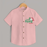 "Merry Christmas" - Christmas Themed Kids Shirt With Customized name - PEACH - 0 - 6 Months Old (Chest 23")