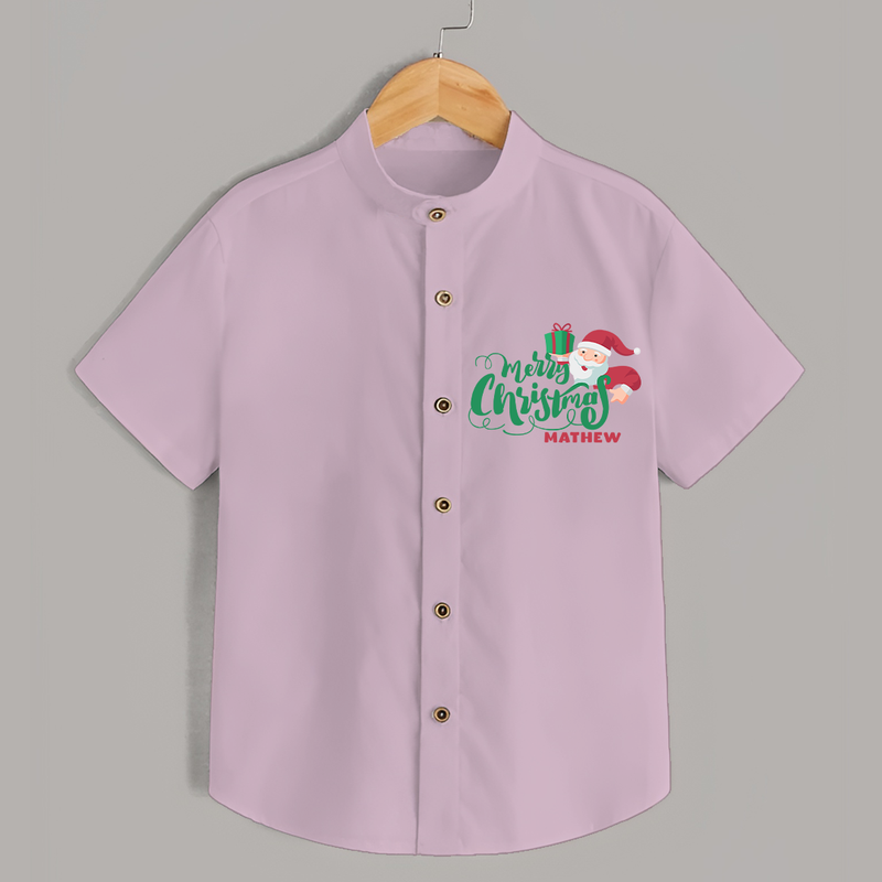 "Merry Christmas" - Christmas Themed Kids Shirt With Customized name - PINK - 0 - 6 Months Old (Chest 23")