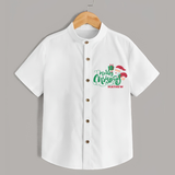 "Merry Christmas" - Christmas Themed Kids Shirt With Customized name - WHITE - 0 - 6 Months Old (Chest 23")