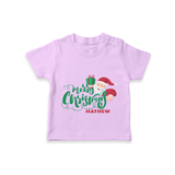 "Merry Christmas" - Christmas Themed Kids T-Shirt With Customized name - LILAC - 0-5 Months Old (Chest 17")