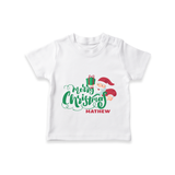 "Merry Christmas" - Christmas Themed Kids T-Shirt With Customized name - WHITE - 0-5 Months Old (Chest 17")