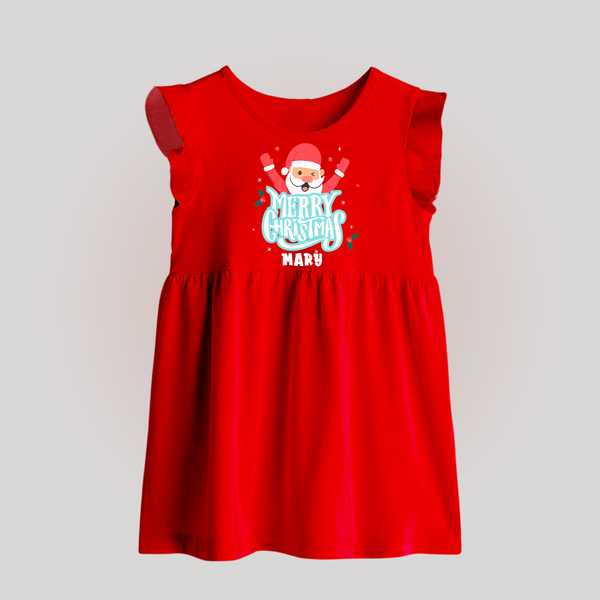 "Merry Christmas, Christmas Vibes" - Christmas Themed Baby Frock With Customized name - RED - 0 - 3 Months Old (Chest 17")