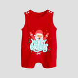 "Merry Christmas, Christmas Vibes" - Christmas Themed Button Romper With Customized name - RED - 0 - 5 Months Old (Chest 18")