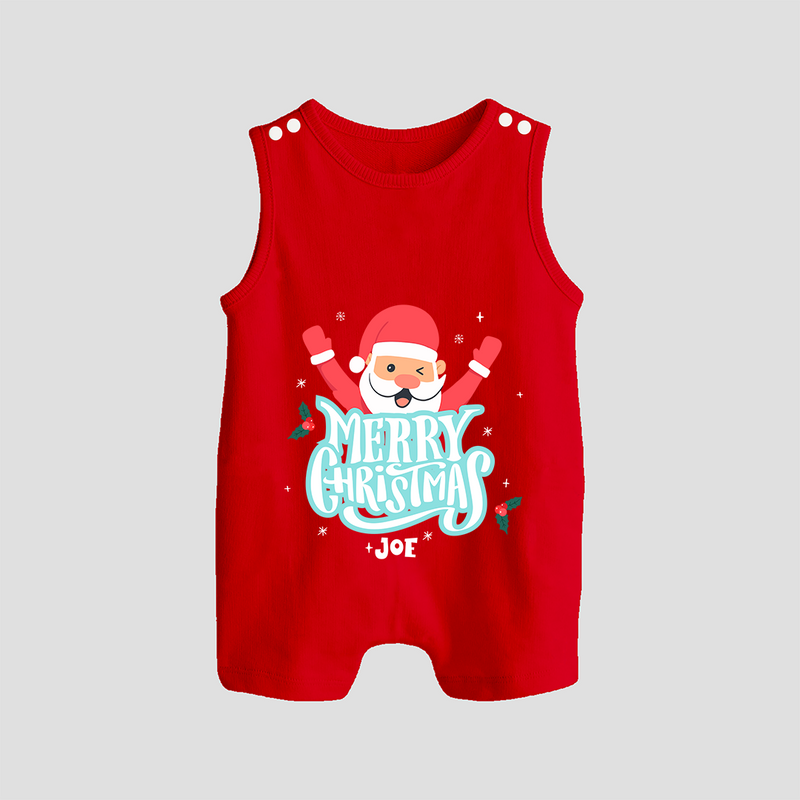 "Merry Christmas, Christmas Vibes" - Christmas Themed Button Romper With Customized name - RED - 0 - 5 Months Old (Chest 18")