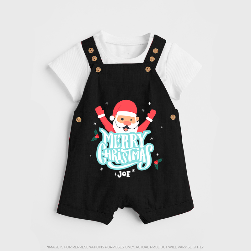 "Merry Christmas, Christmas Vibes" - Christmas Themed Kids Dungaree Set With Customized name - BLACK - 0 - 5 Months Old (Chest 18")