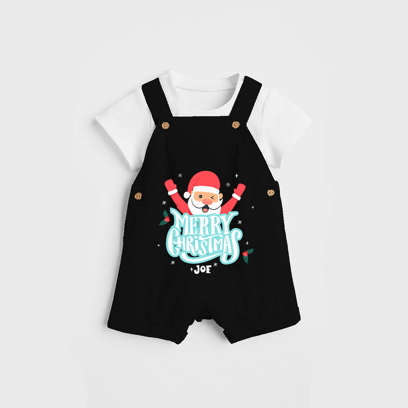 "Merry Christmas, Christmas Vibes" - Christmas Themed Kids Dungaree Set With Customized name - BLACK - 0 - 5 Months Old (Chest 18")