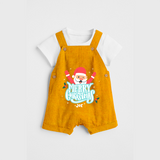 "Merry Christmas, Christmas Vibes" - Christmas Themed Kids Dungaree Set With Customized name - CHROME YELLOW - 0 - 5 Months Old (Chest 18")