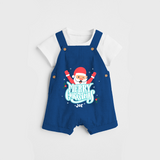 "Merry Christmas, Christmas Vibes" - Christmas Themed Kids Dungaree Set With Customized name - COBALT BLUE - 0 - 5 Months Old (Chest 18")