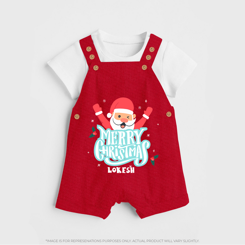 Merry Christmas |Custom   Dungaree - RED - 0 - 5 Months Old (Chest 18")