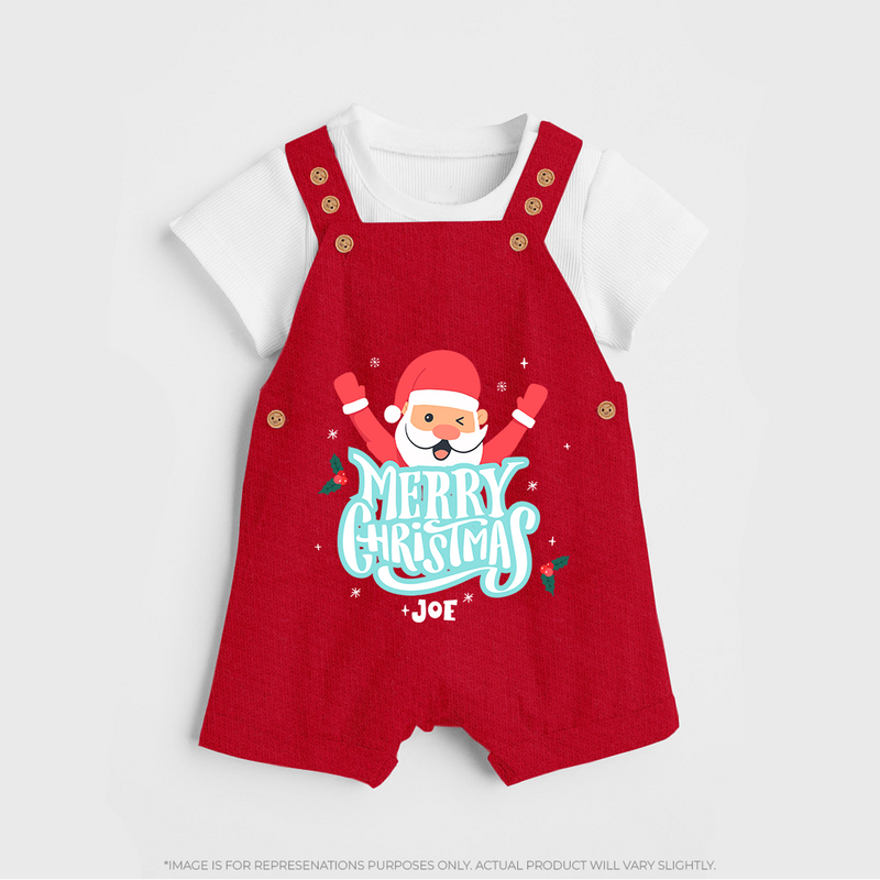 "Merry Christmas, Christmas Vibes" - Christmas Themed Kids Dungaree Set With Customized name - RED - 0 - 5 Months Old (Chest 18")