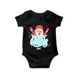 "Merry Christmas, Christmas Vibes" - Christmas Themed Kids Romper With Customized name - BLACK - 0 - 3 Months Old (Chest 16")