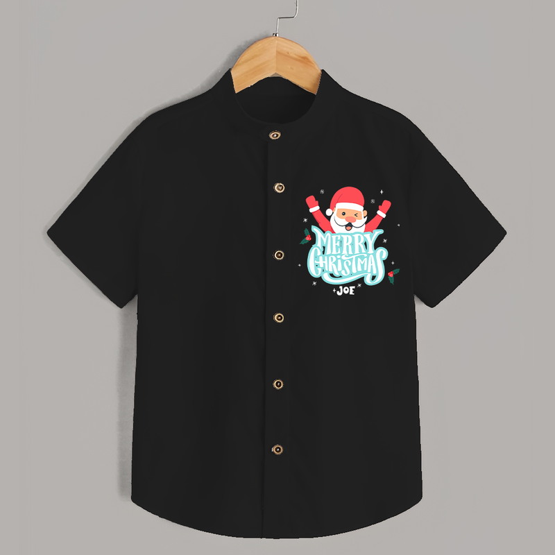 "Merry Christmas, Christmas Vibes" - Christmas Themed Kids Shirt With Customized name - BLACK - 0 - 6 Months Old (Chest 23")