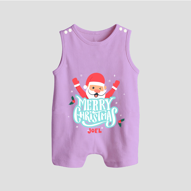 "Merry Christmas, Christmas Vibes" - Christmas Themed Button Romper With Customized name - LILAC - 0 - 5 Months Old (Chest 18")