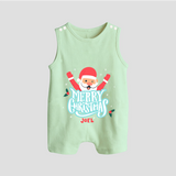 "Merry Christmas, Christmas Vibes" - Christmas Themed Button Romper With Customized name - MINT GREEN - 0 - 5 Months Old (Chest 18")