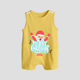 "Merry Christmas, Christmas Vibes" - Christmas Themed Button Romper With Customized name - PASTEL YELLOW - 0 - 5 Months Old (Chest 18")