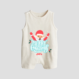 "Merry Christmas, Christmas Vibes" - Christmas Themed Button Romper With Customized name - WHITE - 0 - 5 Months Old (Chest 18")