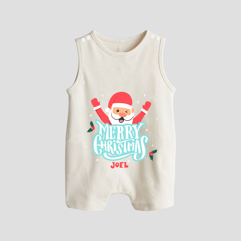 "Merry Christmas, Christmas Vibes" - Christmas Themed Button Romper With Customized name - WHITE - 0 - 5 Months Old (Chest 18")