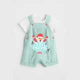 "Merry Christmas, Christmas Vibes" - Christmas Themed Kids Dungaree Set With Customized name - ARCTIC BLUE - 0 - 5 Months Old (Chest 18")