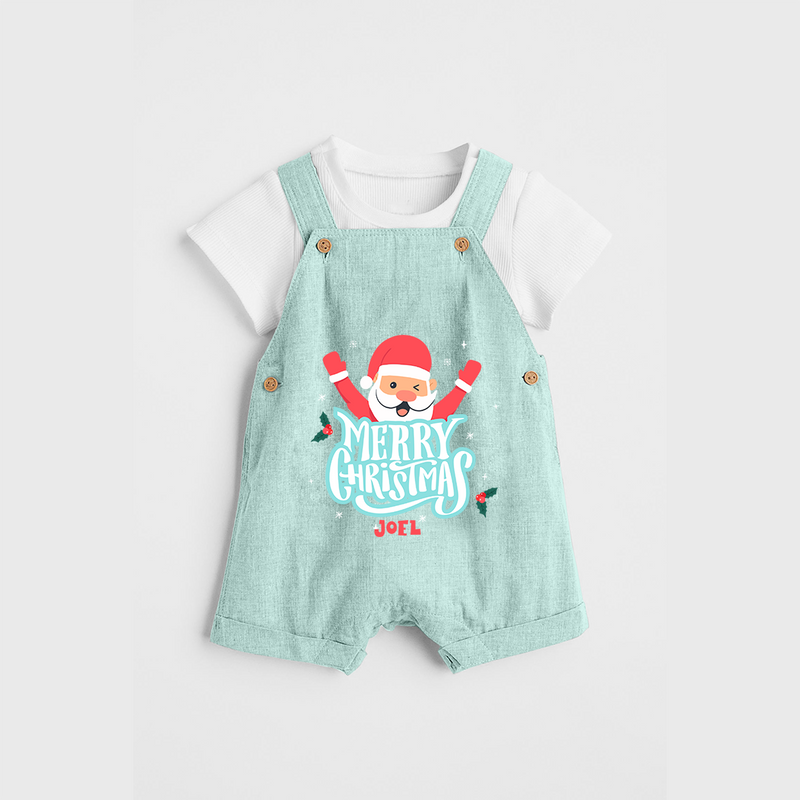 "Merry Christmas, Christmas Vibes" - Christmas Themed Kids Dungaree Set With Customized name - ARCTIC BLUE - 0 - 5 Months Old (Chest 18")