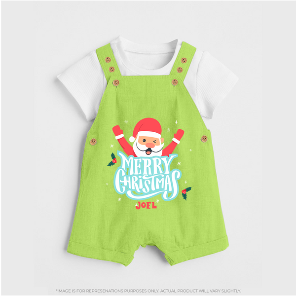 "Merry Christmas, Christmas Vibes" - Christmas Themed Kids Dungaree Set With Customized name - GREEN - 0 - 5 Months Old (Chest 18")