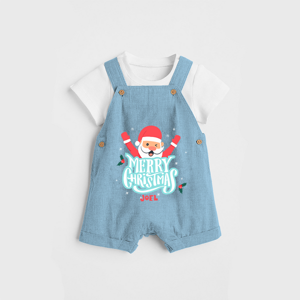 "Merry Christmas, Christmas Vibes" - Christmas Themed Kids Dungaree Set With Customized name - SKY BLUE - 0 - 5 Months Old (Chest 18")