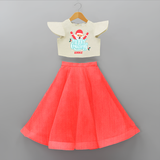 "Merry Christmas, Christmas Vibes" - Christmas Themed Kids Crop Top And Skirt With Customized name - RED - 6 - 9 Months Old (Chest 20" , Frock Waist 20")