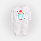 "Merry Christmas, Christmas Vibes" - Christmas Themed Baby Sleep Suit With Customized name - WHITE - New Born (Chest 7.5")