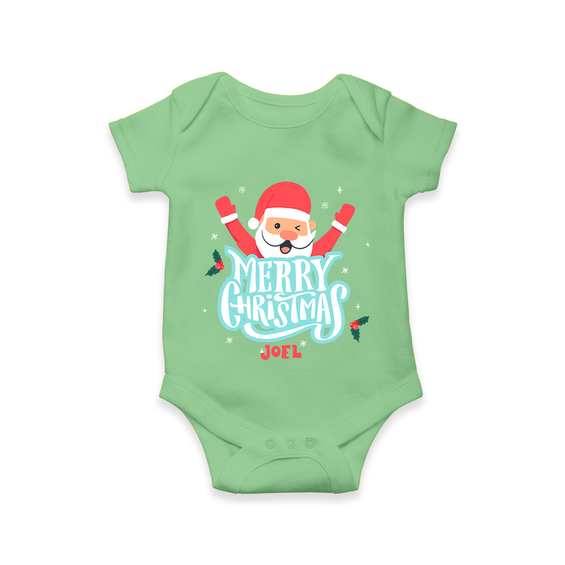 "Merry Christmas, Christmas Vibes" - Christmas Themed Kids Romper With Customized name - GREEN - 0 - 3 Months Old (Chest 16")