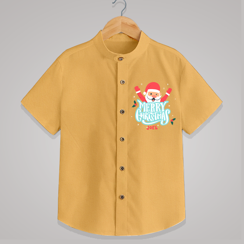 "Merry Christmas, Christmas Vibes" - Christmas Themed Kids Shirt With Customized name - PASTEL YELLOW - 0 - 6 Months Old (Chest 23")