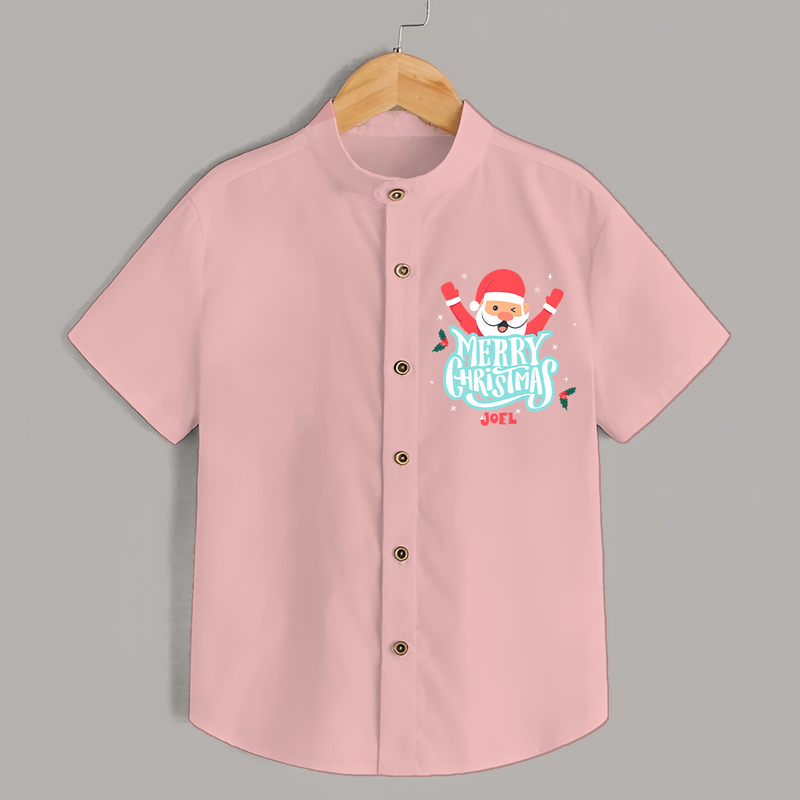 "Merry Christmas, Christmas Vibes" - Christmas Themed Kids Shirt With Customized name - PEACH - 0 - 6 Months Old (Chest 23")