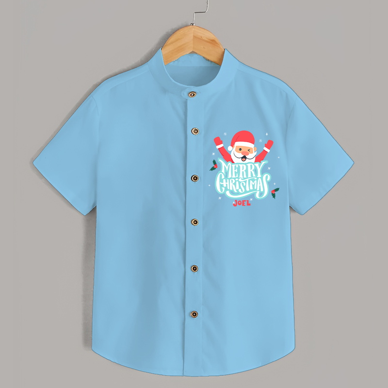 "Merry Christmas, Christmas Vibes" - Christmas Themed Kids Shirt With Customized name - SKY BLUE - 0 - 6 Months Old (Chest 23")