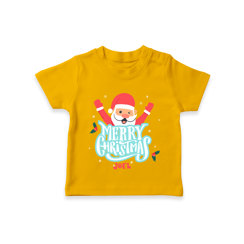 "Merry Christmas, Christmas Vibes" - Christmas Themed Kids T-Shirt With Customized name - CHROME YELLOW - 0-5 Months Old (Chest 17")