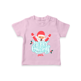 "Merry Christmas, Christmas Vibes" - Christmas Themed Kids T-Shirt With Customized name - PINK - 0-5 Months Old (Chest 17")