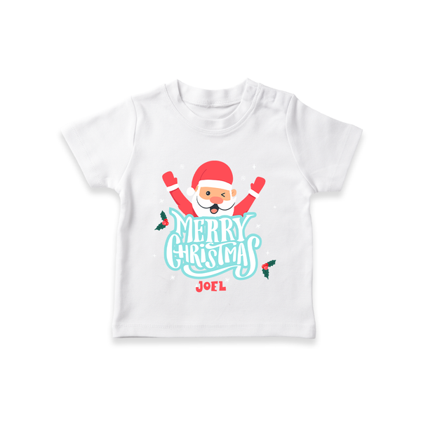 "Merry Christmas, Christmas Vibes" - Christmas Themed Kids T-Shirt With Customized name - WHITE - 0-5 Months Old (Chest 17")